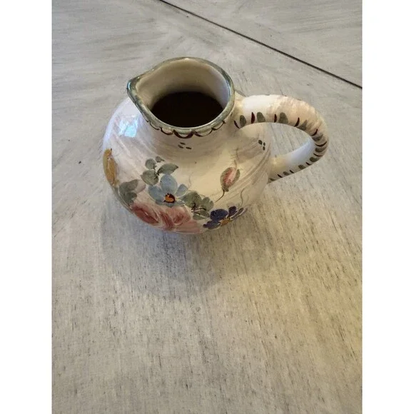 Vintage Ulmer Keramik Pitcher Hand-Painted Floral Art Pottery West Germany 1960s - Picture 4 of 11